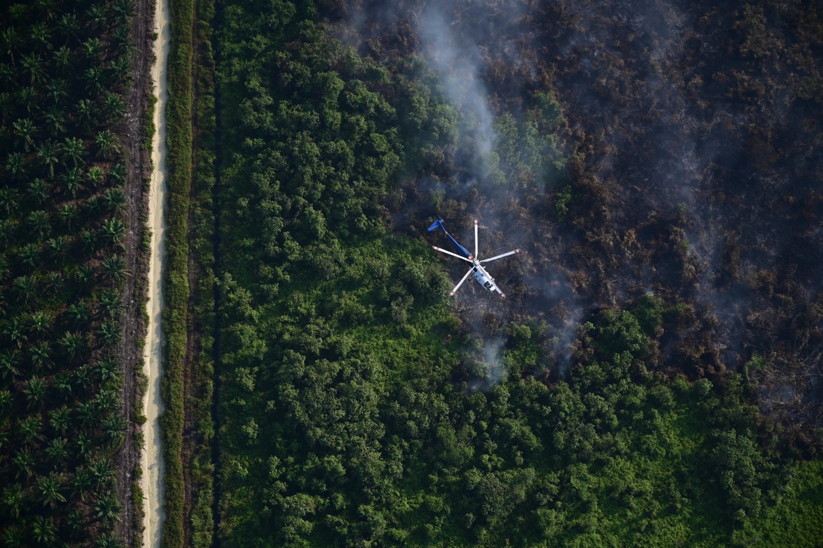 Patroli udara menggunakan heli H225M/Caracal untuk mengecek titik api di riau