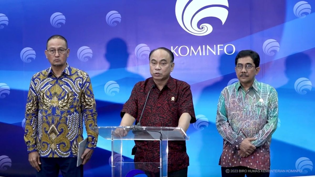 Menteri Kominfo, Budi Arie Setiadi dalam Konferensi Pers Penanganan Konten Perjudian Online di Kantor Kementerian Kominfo,