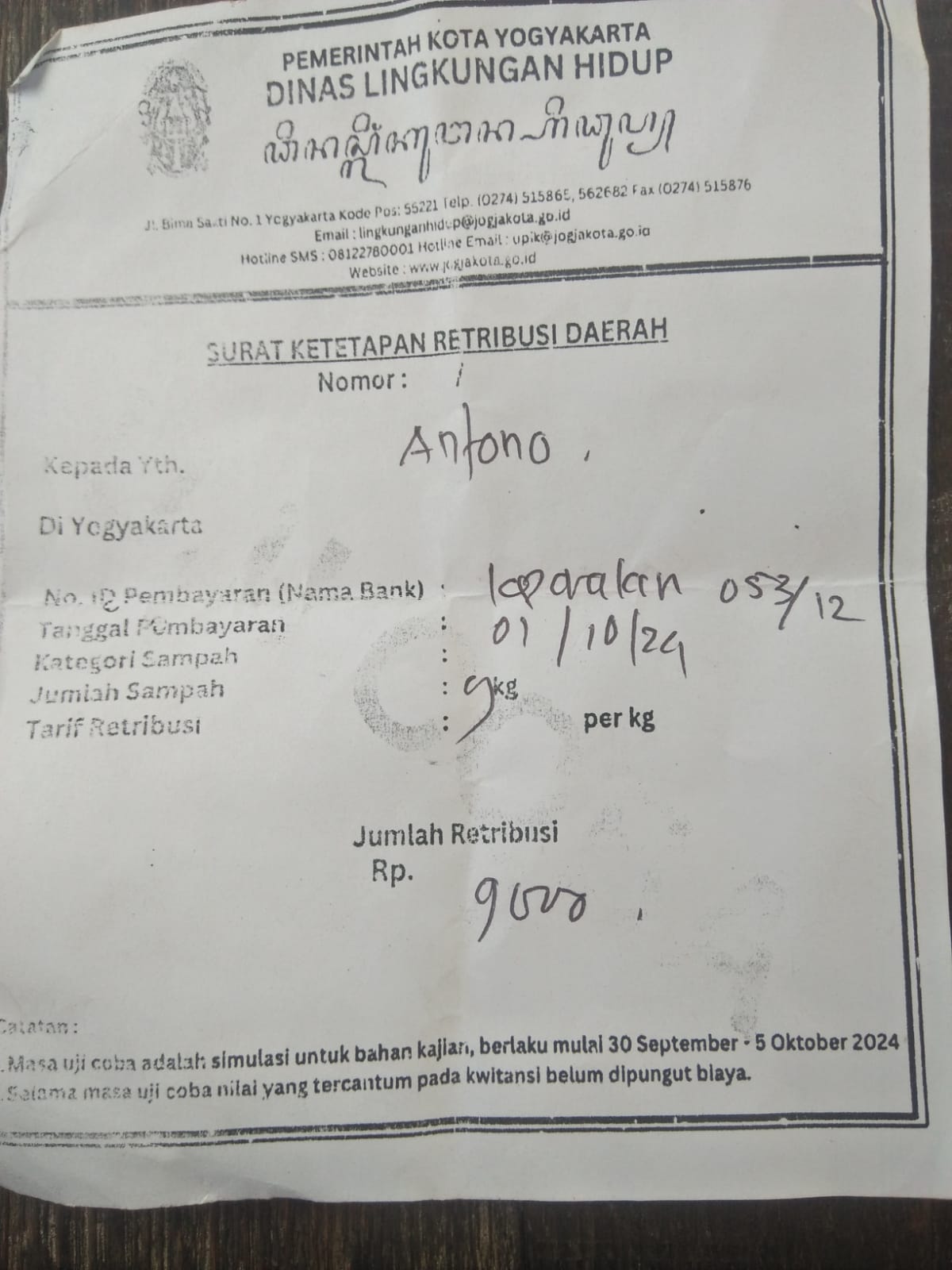 Kota Yogyakarta akan menerapkan buang sampah berbayar 6 Oktober.