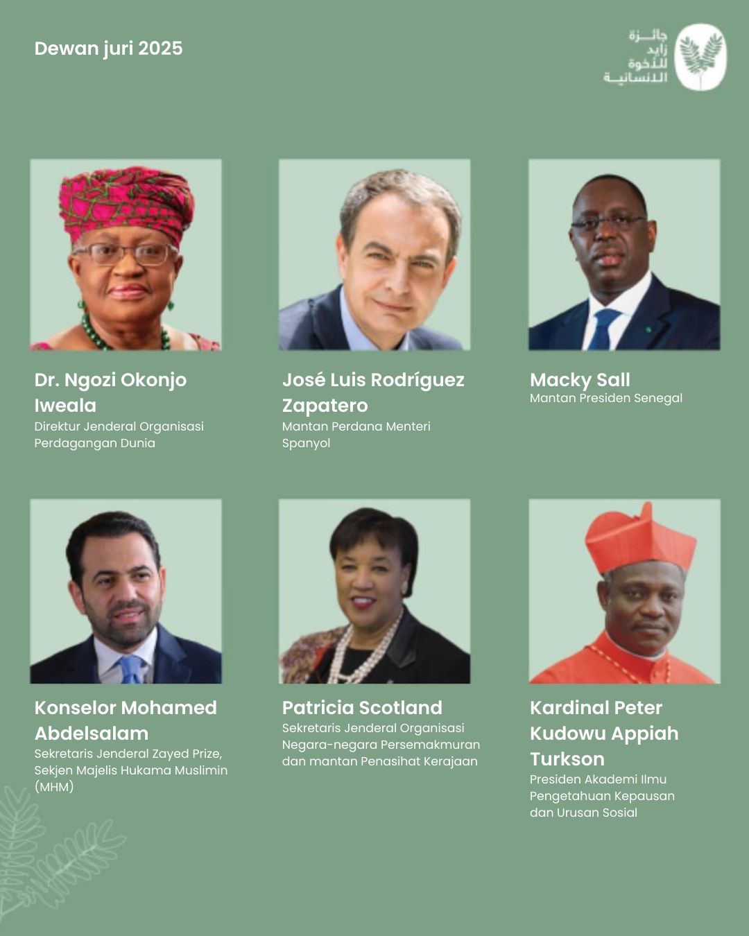 Inilah Dewan Juri Zayed Prize for Human Fraternity 2025