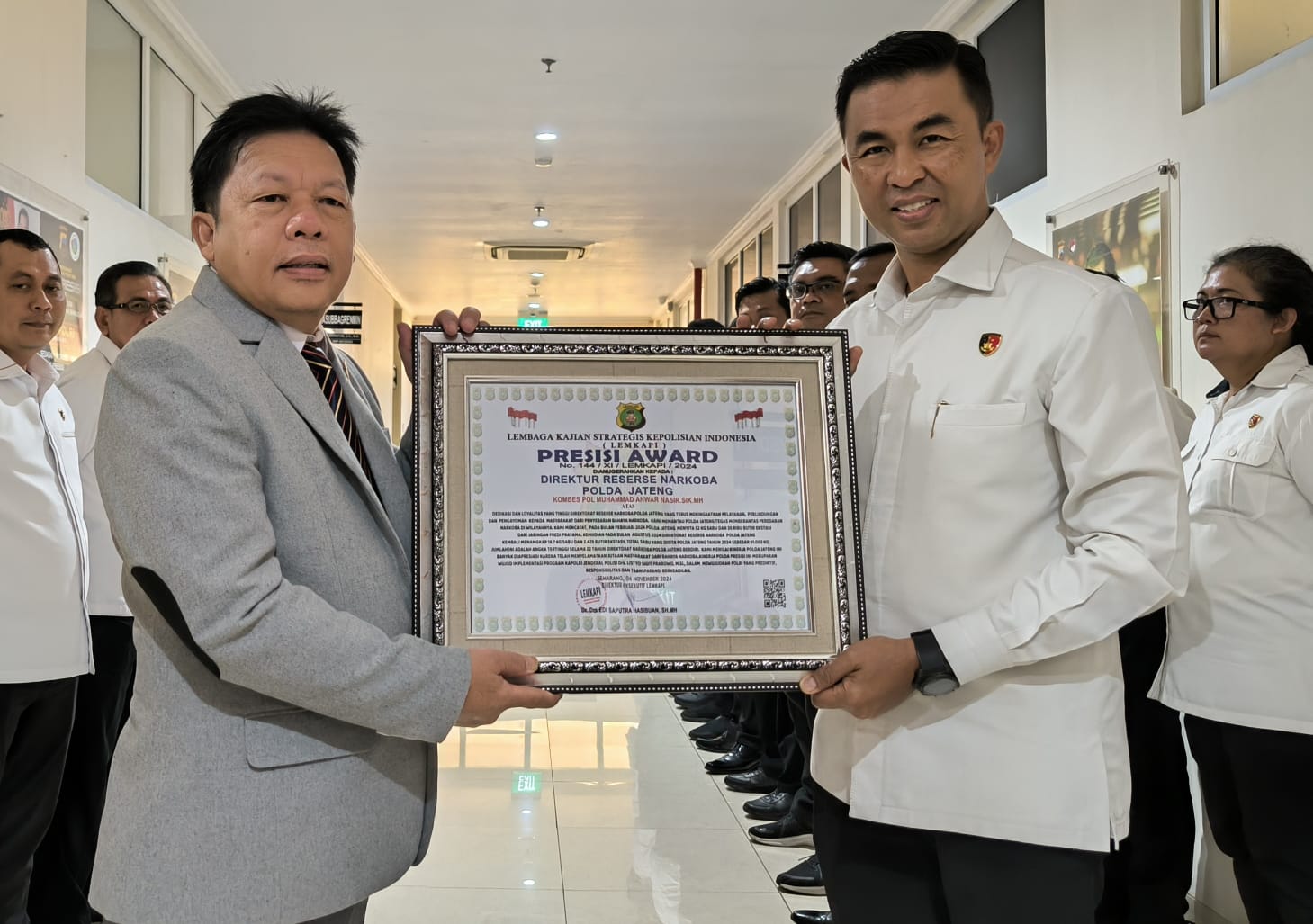 DIREKTORAT Reserse Narkoba Polda Jateng menerima penghargaan bergengsi, Presisi Award.