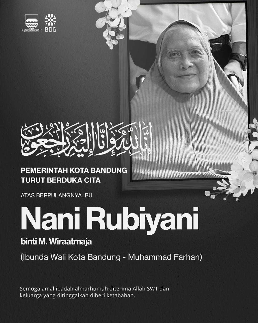 Ibunda Wali Kota Bandung Muhammad Farhan Wafat