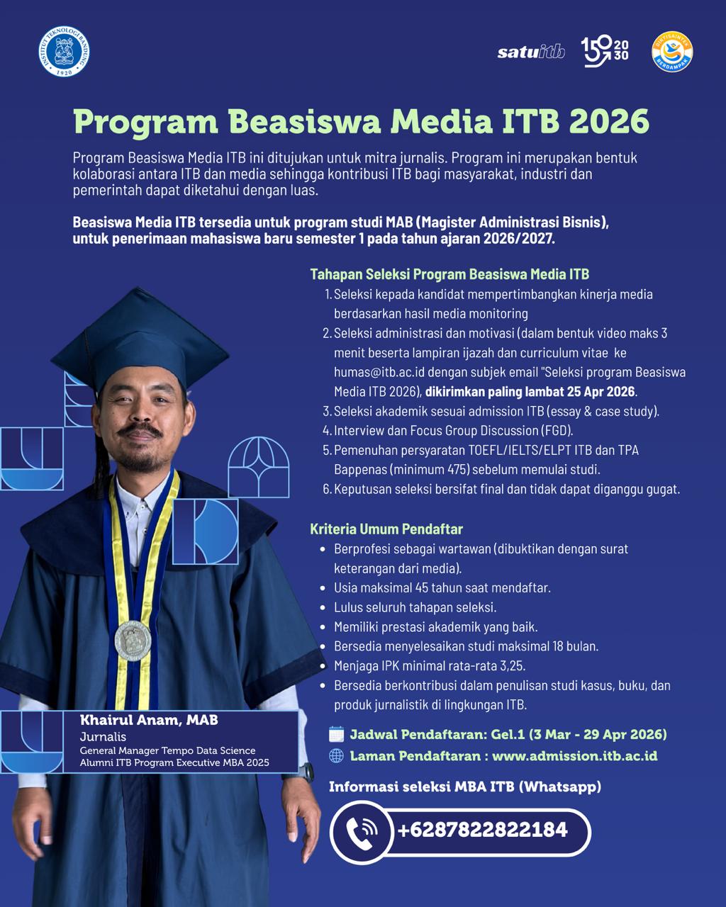 ITB Buka Program Beasiswa untuk Insan Media