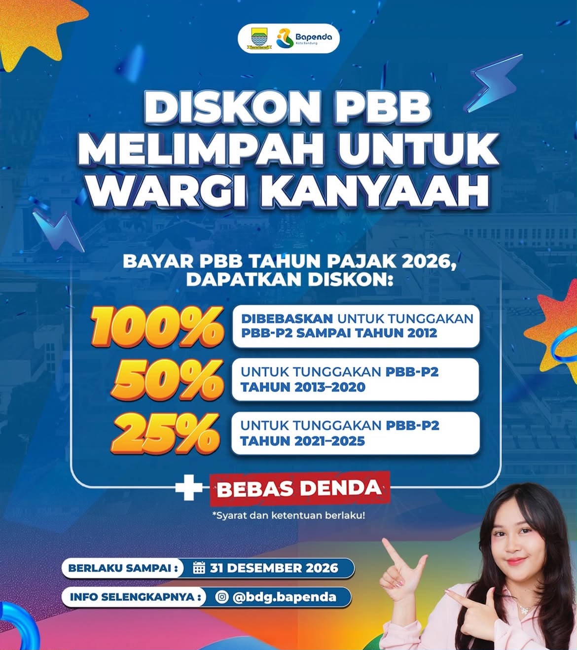 Pemkot Bandung Beri Diskon PBB Hingga 100 Persen dan Bebas Denda