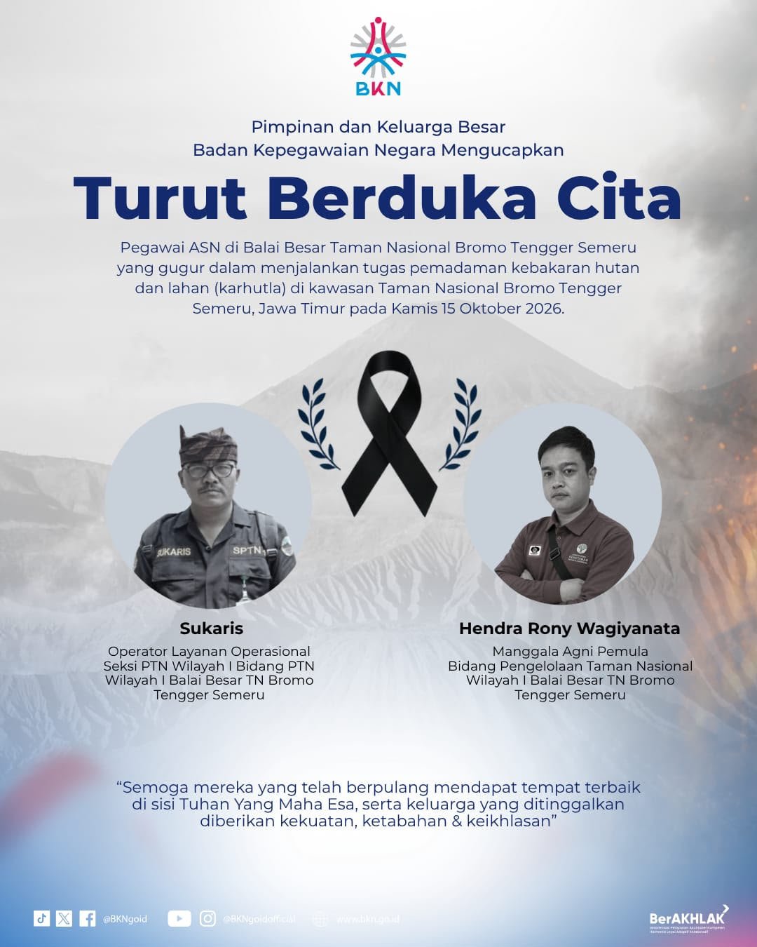Dua ASN yang Gugur dalam Pemadaman Karhutla Bromo, BKN Berikan Penghargaan Setinggi-tingginya